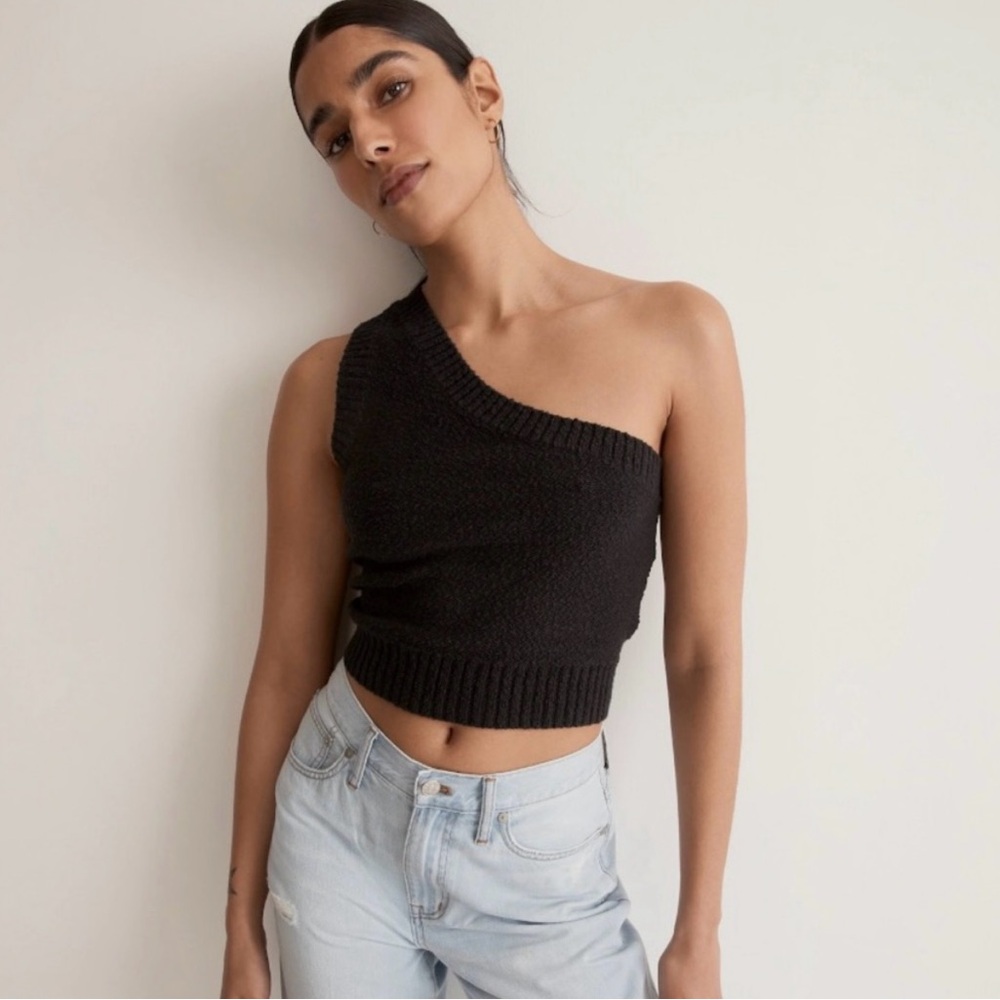 Madewell S Black One-Shoulder Crop Top